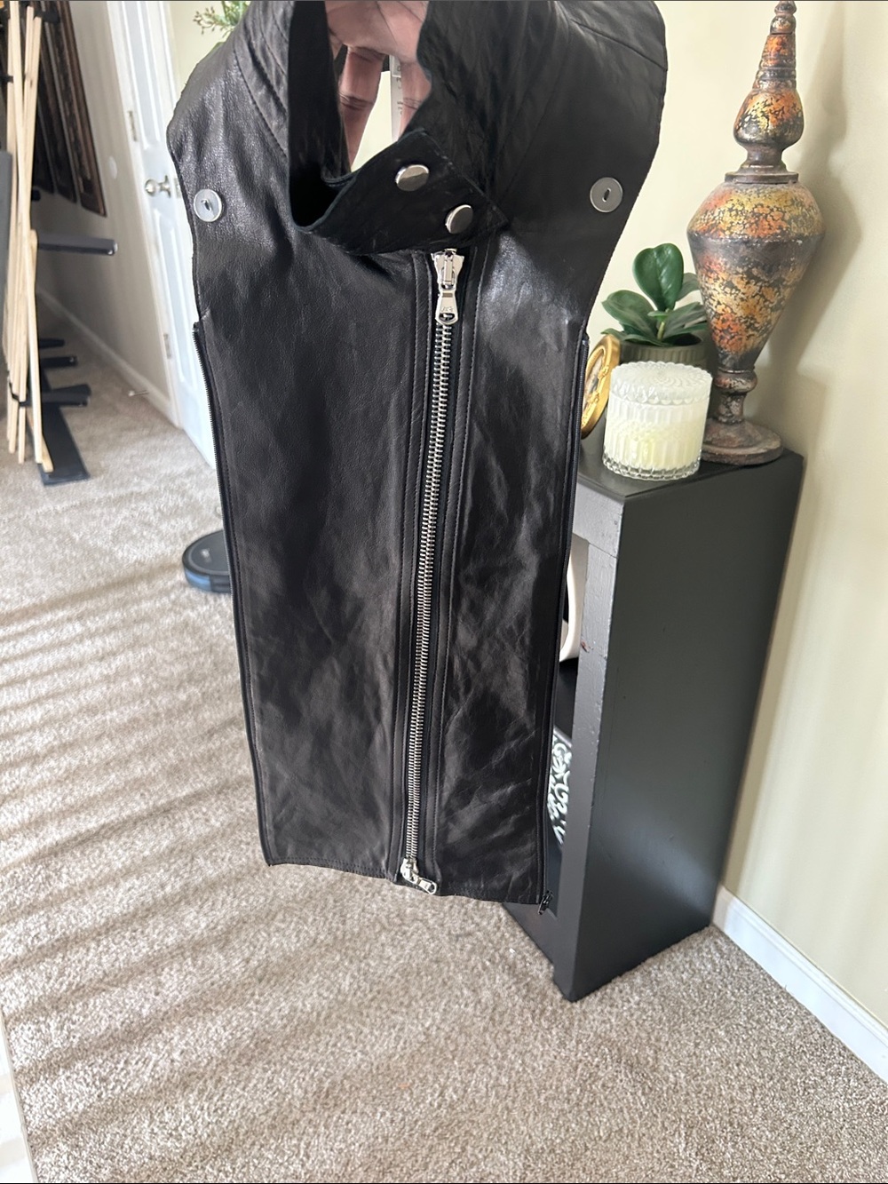 Veronica Beard, Moto,Dickey Black Leather Zip-Front